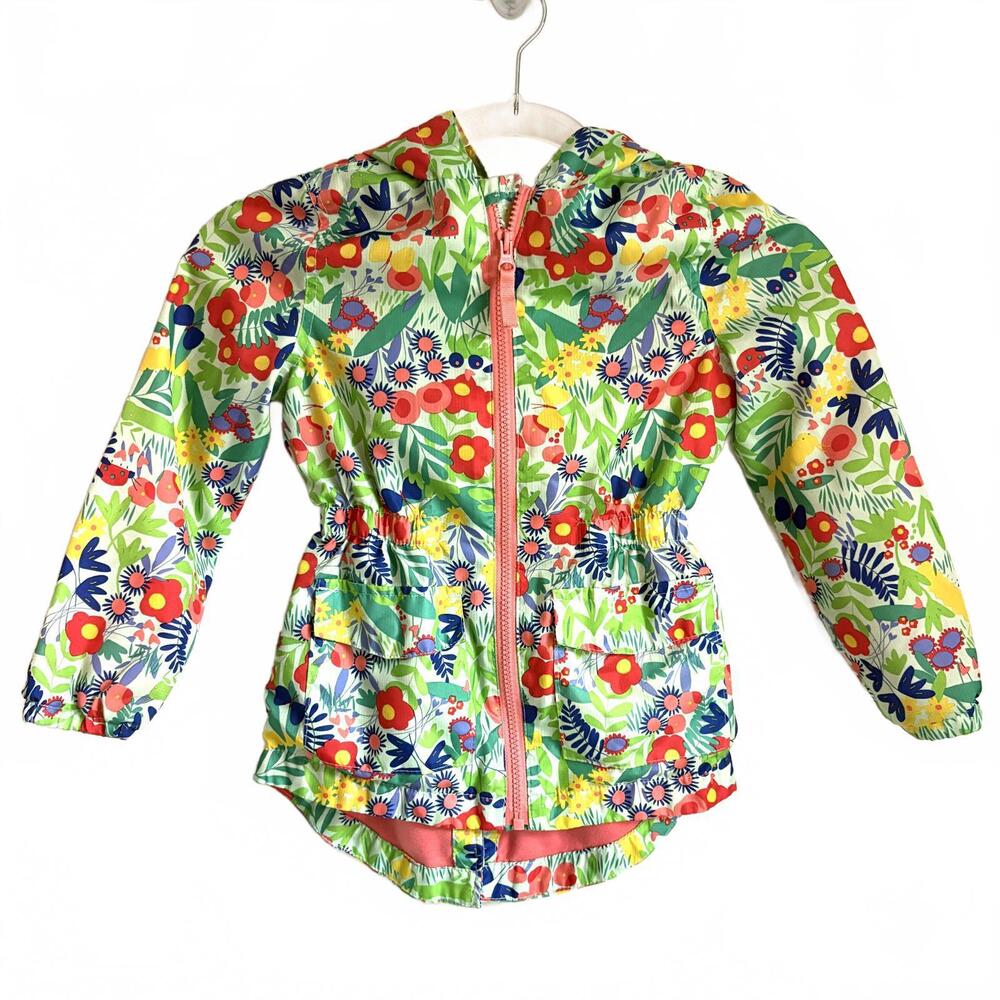 Car & Jack | Girls Lightweight Jacket Green Red Yellow Hood Pockets Size XS